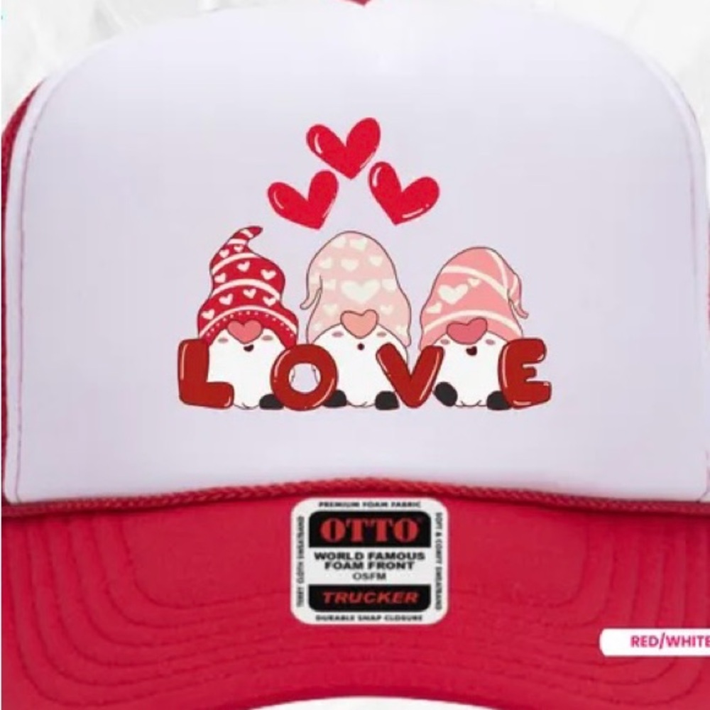 Valentines, trucker hat, and valentine glass cup